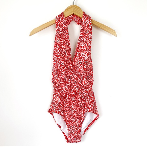 Michael Kors Floral Deep V-Twist Halter One-Piece - Picture 3 of 13